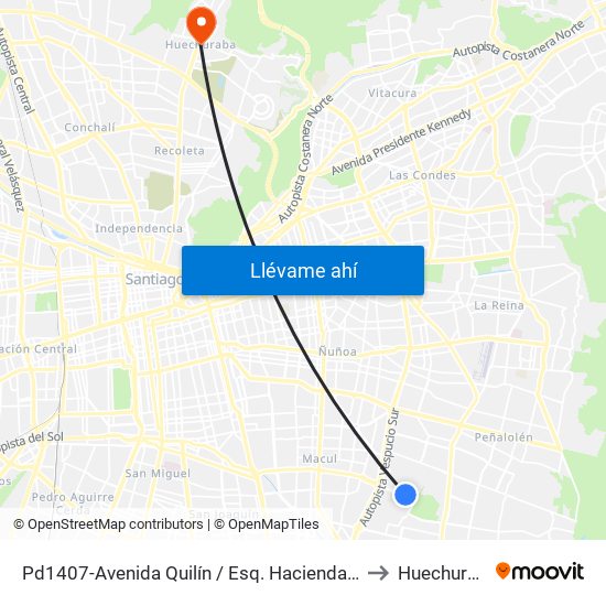 Pd1407-Avenida Quilín / Esq. Hacienda Macul to Huechuraba map