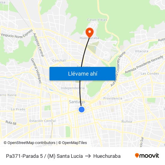 Pa371-Parada 5 / (M) Santa Lucía to Huechuraba map