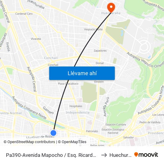 Pa390-Avenida Mapocho / Esq. Ricardo Cumming to Huechuraba map
