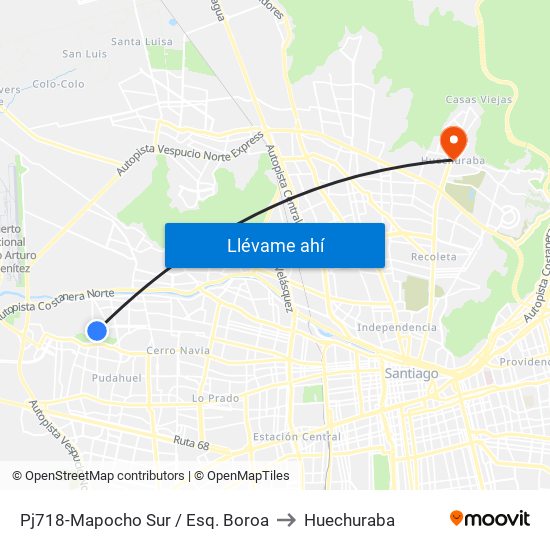 Pj718-Mapocho Sur / Esq. Boroa to Huechuraba map