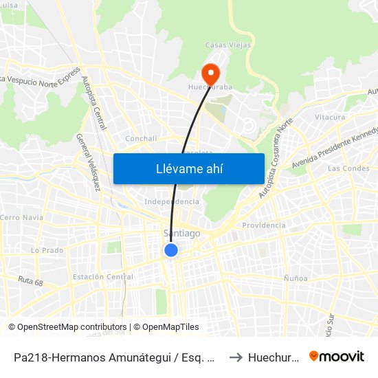 Pa218-Hermanos Amunátegui / Esq. Moneda to Huechuraba map