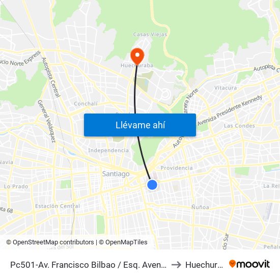Pc501-Av. Francisco Bilbao / Esq. Avenida Italia to Huechuraba map