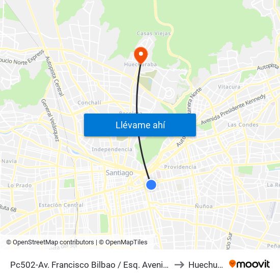 Pc502-Av. Francisco Bilbao / Esq. Avenida Seminario to Huechuraba map