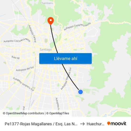 Pe1377-Rojas Magallanes / Esq. Las Nalcas Sur to Huechuraba map