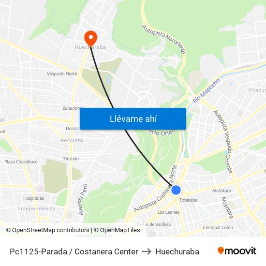 Pc1125-Parada / Costanera Center to Huechuraba map