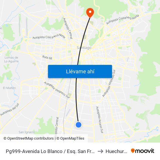 Pg999-Avenida Lo Blanco / Esq. San Francisco to Huechuraba map