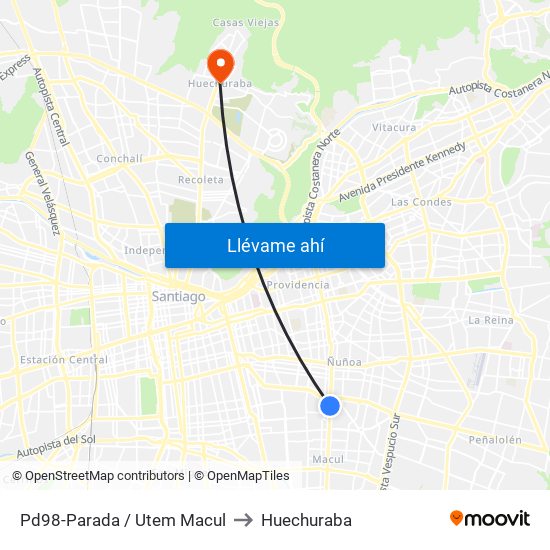 Pd98-Parada / Utem Macul to Huechuraba map