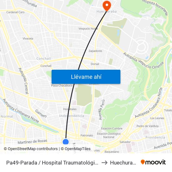 Pa49-Parada / Hospital Traumatológico to Huechuraba map