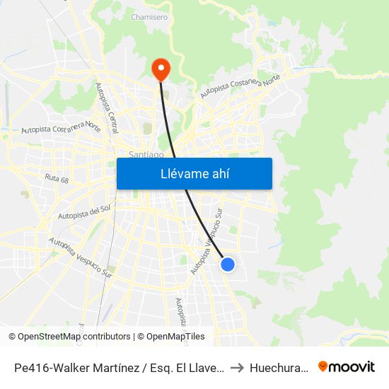 Pe416-Walker Martínez / Esq. El Llaverío to Huechuraba map