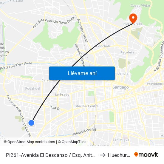 Pi261-Avenida El Descanso / Esq. Anita Lizana to Huechuraba map