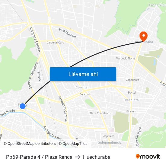Pb69-Parada 4 / Plaza Renca to Huechuraba map