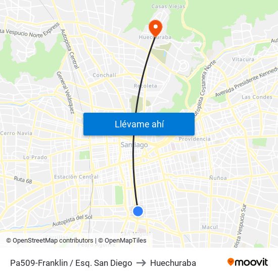Pa509-Franklin / Esq. San Diego to Huechuraba map