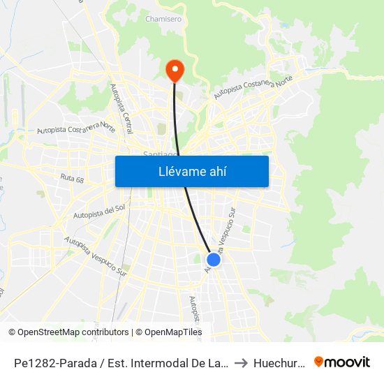 Pe1282-Parada / Est. Intermodal De La Florida to Huechuraba map