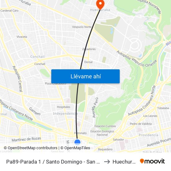Pa89-Parada 1 / Santo Domingo - San Antonio to Huechuraba map