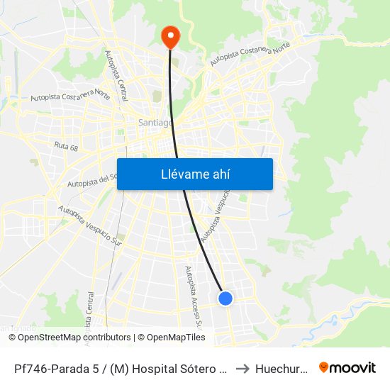 Pf746-Parada 5 / (M) Hospital Sótero Del Río to Huechuraba map