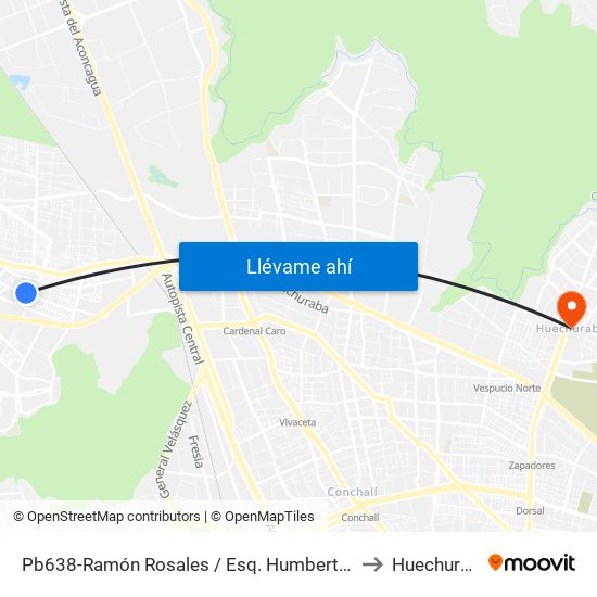 Pb638-Ramón Rosales / Esq. Humberto Caro to Huechuraba map
