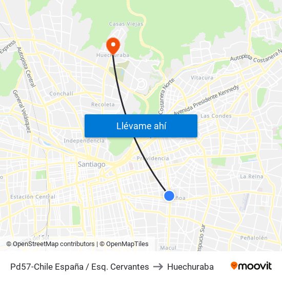 Pd57-Chile España / Esq. Cervantes to Huechuraba map