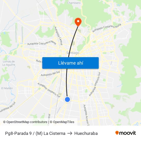 Pg8-Parada 9 / (M) La Cisterna to Huechuraba map