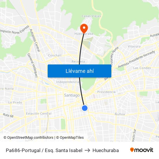 Pa686-Portugal / Esq. Santa Isabel to Huechuraba map