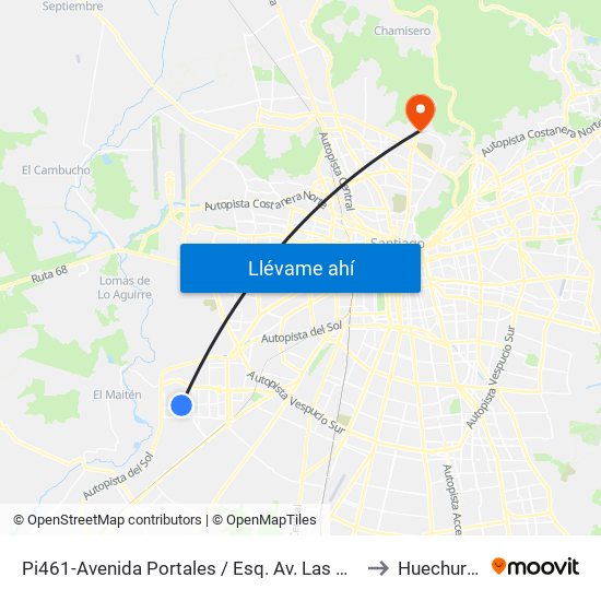 Pi461-Avenida Portales / Esq. Av. Las Naciones to Huechuraba map