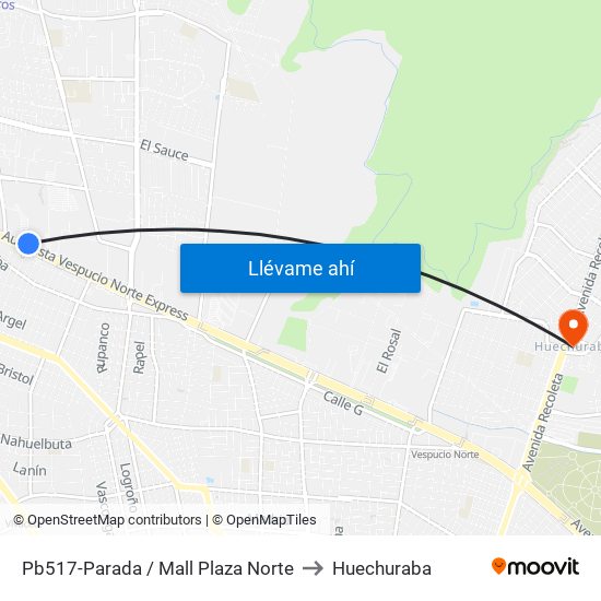Pb517-Parada / Mall Plaza Norte to Huechuraba map