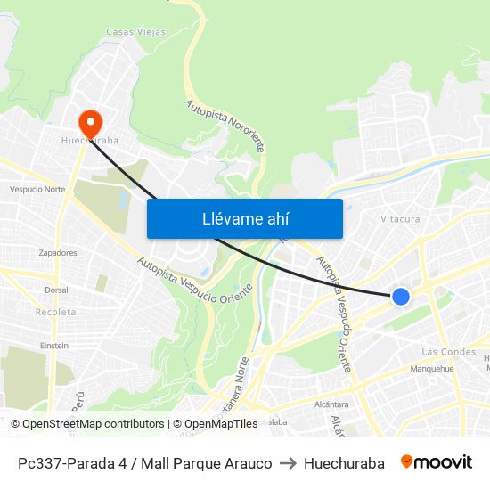 Pc337-Parada 4 / Mall Parque Arauco to Huechuraba map