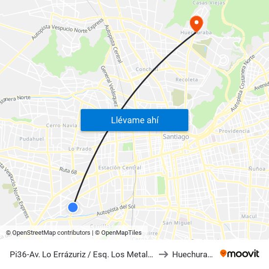 Pi36-Av. Lo Errázuriz / Esq. Los Metales to Huechuraba map