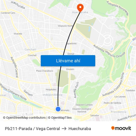 Pb211-Parada / Vega Central to Huechuraba map