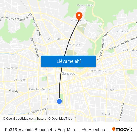 Pa319-Avenida Beaucheff / Esq. Marsella to Huechuraba map