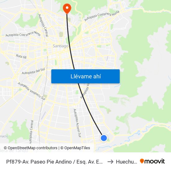 Pf879-Av. Paseo Pie Andino / Esq. Av. Eduardo Cordero to Huechuraba map