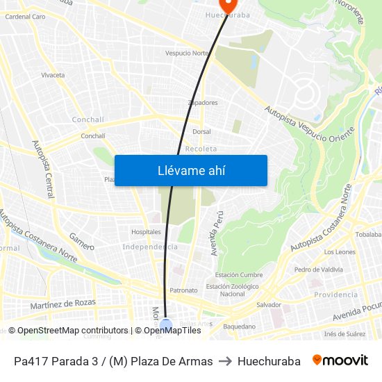 Pa417 Parada 3 / (M) Plaza De Armas to Huechuraba map
