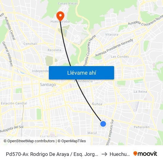 Pd570-Av. Rodrigo De Araya / Esq. Jorge Monkeberg to Huechuraba map