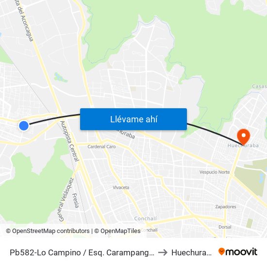 Pb582-Lo Campino / Esq. Carampangue to Huechuraba map