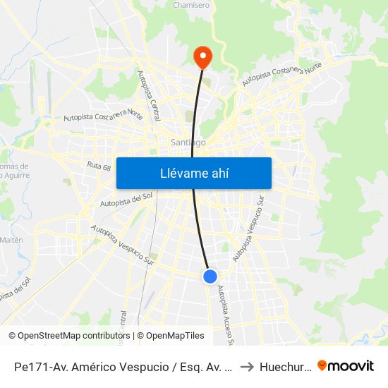 Pe171-Av. Américo Vespucio / Esq. Av. Santa Rosa to Huechuraba map