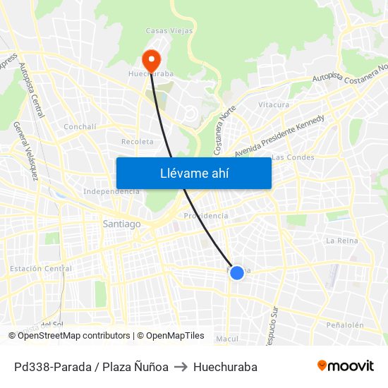 Pd338-Parada / Plaza Ñuñoa to Huechuraba map