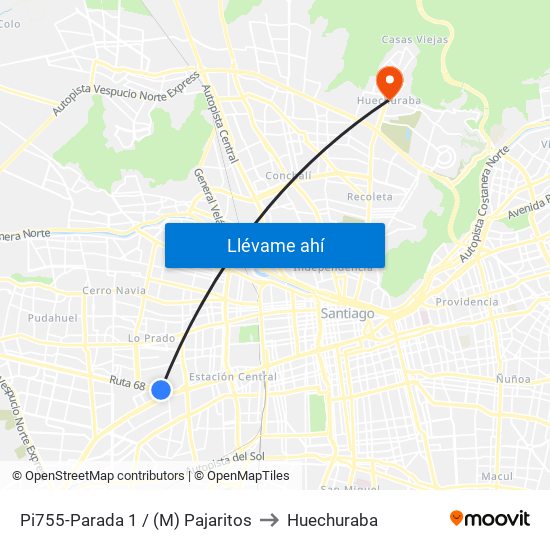 Pi755-Parada 1 / (M) Pajaritos to Huechuraba map