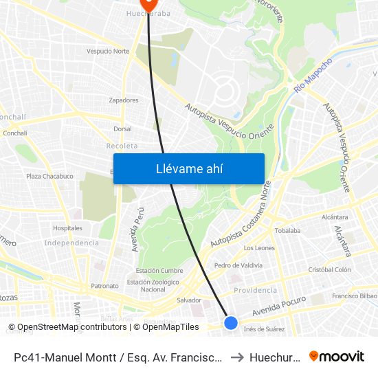 Pc41-Manuel Montt / Esq. Av. Francisco Bilbao to Huechuraba map