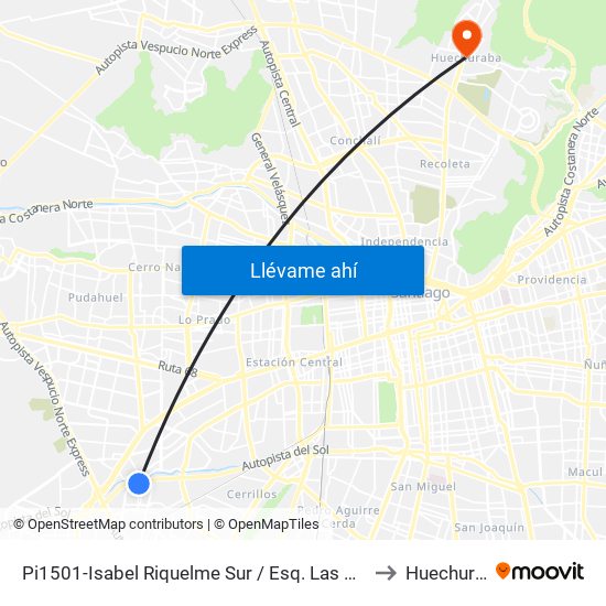 Pi1501-Isabel Riquelme Sur / Esq. Las Golondrinas to Huechuraba map