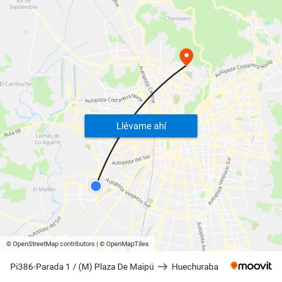Pi386-Parada 1 / (M) Plaza De Maipú to Huechuraba map