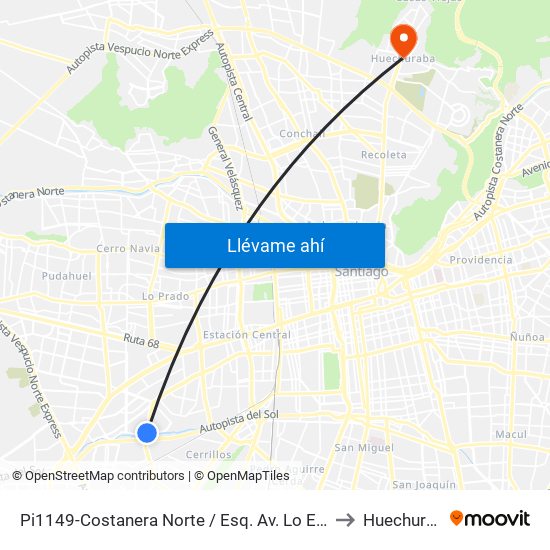 Pi1149-Costanera Norte / Esq. Av. Lo Errázuriz to Huechuraba map