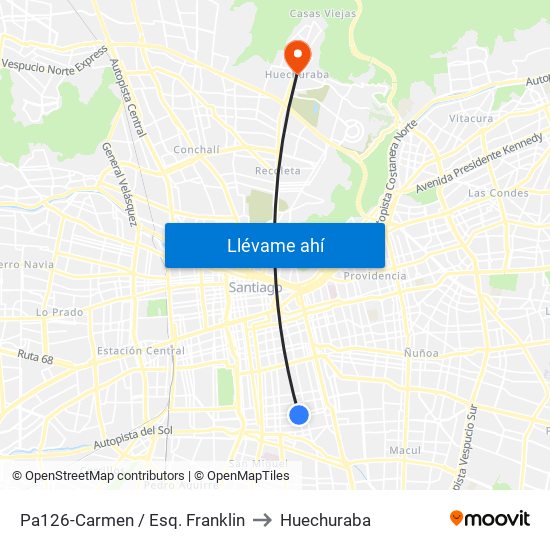 Pa126-Carmen / Esq. Franklin to Huechuraba map