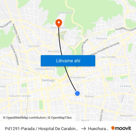 Pd1291-Parada / Hospital De Carabineros to Huechuraba map