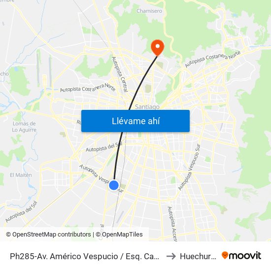 Ph285-Av. Américo Vespucio / Esq. Casa Grande to Huechuraba map