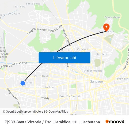 Pj933-Santa Victoria / Esq. Heráldica to Huechuraba map