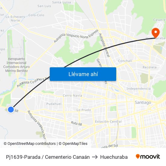 Pj1639-Parada / Cementerio Canaán to Huechuraba map