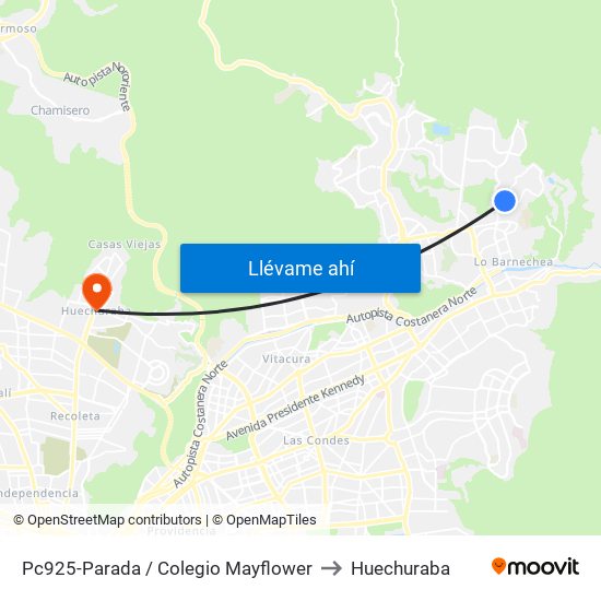 Pc925-Parada / Colegio Mayflower to Huechuraba map