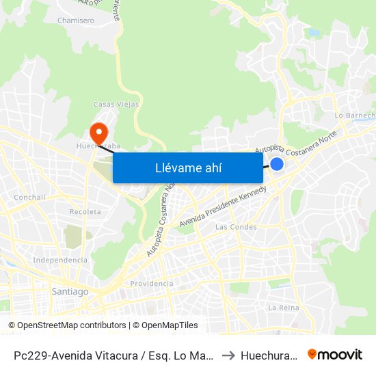Pc229-Avenida Vitacura / Esq. Lo Matta to Huechuraba map