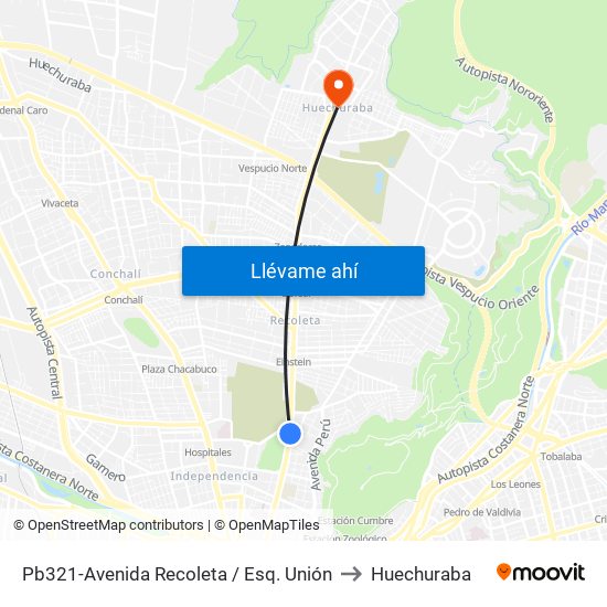 Pb321-Avenida Recoleta / Esq. Unión to Huechuraba map