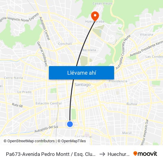 Pa673-Avenida Pedro Montt / Esq. Club Hípico to Huechuraba map