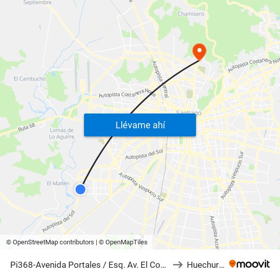 Pi368-Avenida Portales / Esq. Av. El Conquistador to Huechuraba map